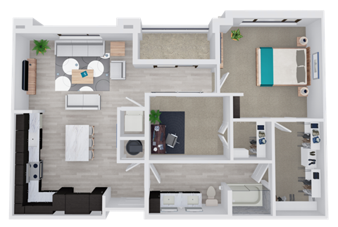 Floor plan for 1 bed, 1 bath, 941 sqft